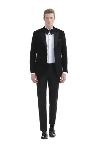 Black Patterned Thin&taller Slim Fit Double-Breasted Woven Tuxedo Suit - RAMSEY (1)