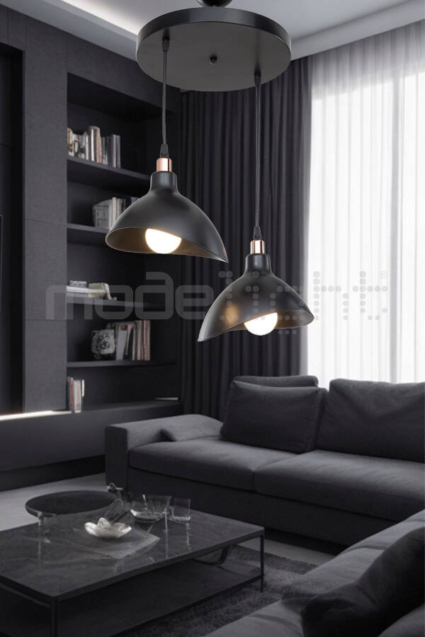 Black Pendant Chandelier Bedroom Living Room Kitchen Corridor Lamp - 1