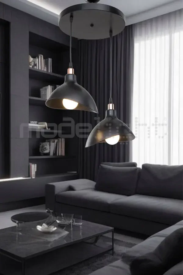 Black Pendant Chandelier Bedroom Living Room Kitchen Corridor Lamp - 1