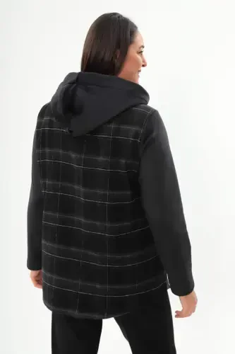 Black Plaid Button Snap Pocket Detail Jacket - 1