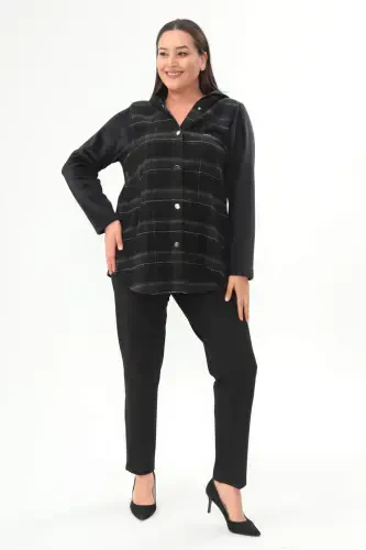 Black Plaid Button Snap Pocket Detail Jacket - BÜYÜKBEDENIZ (1)