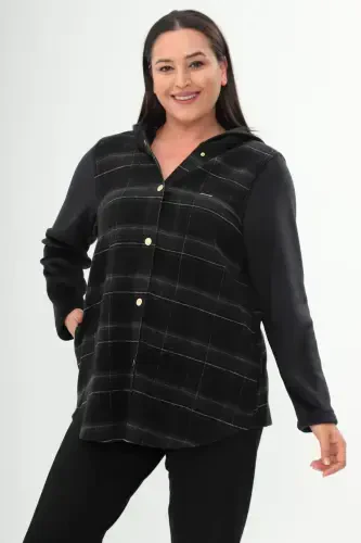 Black Plaid Button Snap Pocket Detail Jacket - 3