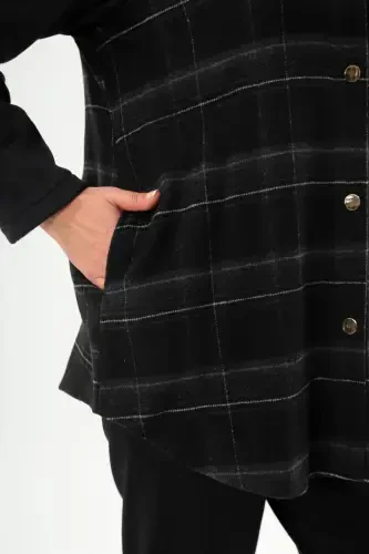 Black Plaid Button Snap Pocket Detail Jacket - 5