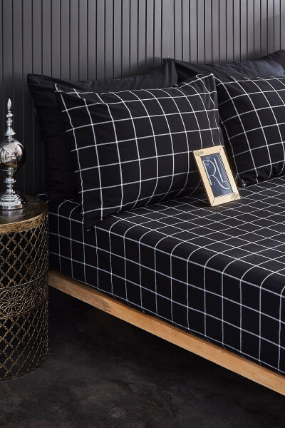 Black Plaid Double Bed Fitted Sheet 2 Pillowcases 160x200 - RICCO LIFES
