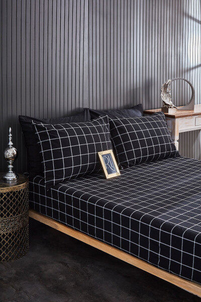 Black Plaid Double Bed Fitted Sheet 2 Pillowcases 160x200 - RICCO LIFES (1)