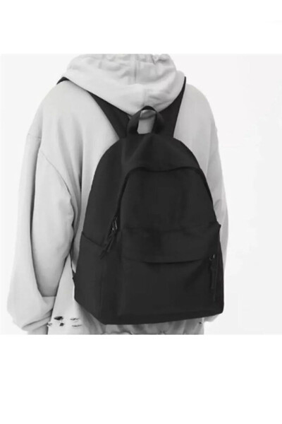 Black Plain Black Unisex Laptop School Course Camp Travel Trip Daily Use Backpack - 5