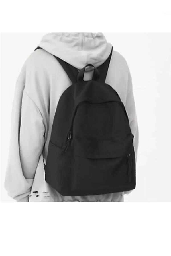 Black Plain Black Unisex Laptop School Course Camp Travel Trip Daily Use Backpack - 4