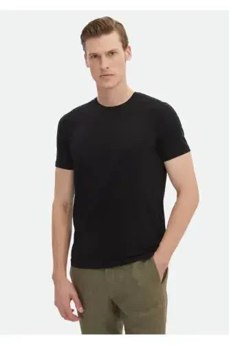 Black Plain Cotton Blend T-Shirt - 1