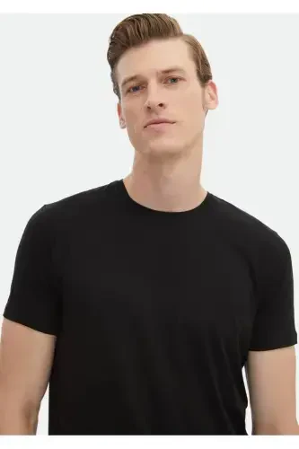 Black Plain Cotton Blend T-Shirt - 4