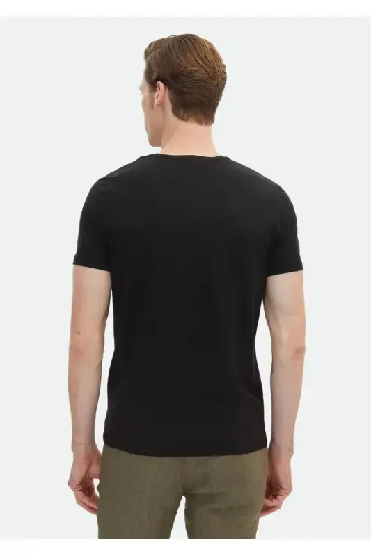 Black Plain Cotton Blend T-Shirt - 5