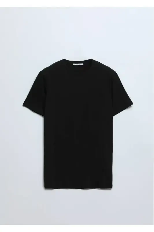 Black Plain Cotton Blend T-Shirt - 6