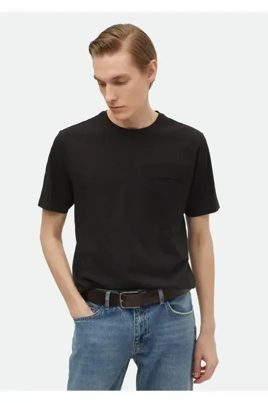 Black Plain Crew Neck 100% Cotton T-Shirt - RAMSEY