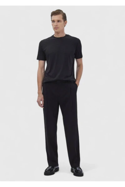 Black Plain Crew Neck Cotton Blend T-Shirt - RAMSEY (1)