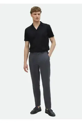 Black Plain Cuban Collar 100% Cotton T-Shirt - RAMSEY (1)