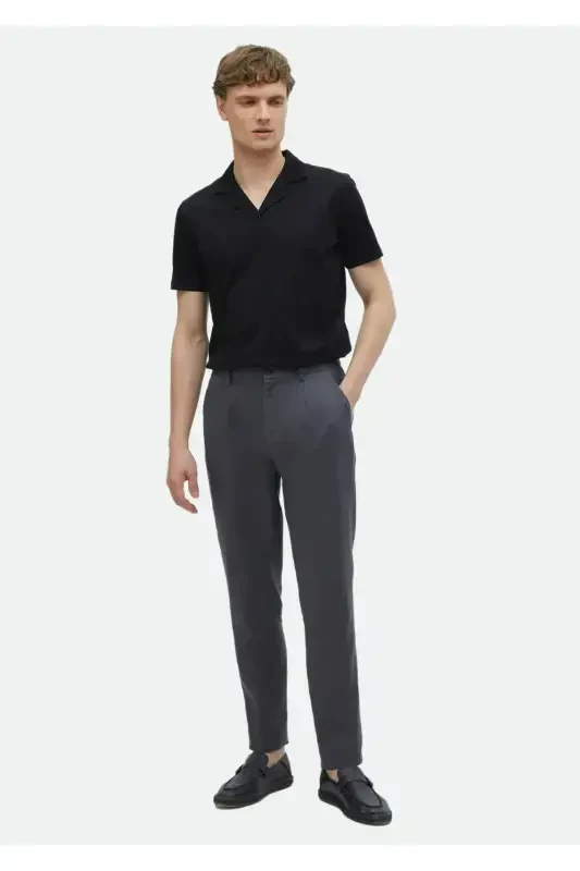 Black Plain Cuban Collar 100% Cotton T-Shirt - 2