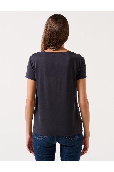 Black Plain Cut V Neck Short Sleeve Basic Knit T-Shirt - 24