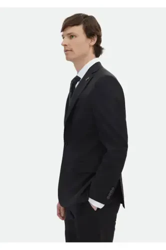 Black Plain Modern Fit Wool Blend Suit - 3