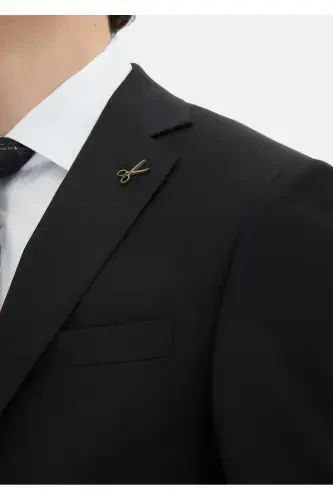 Black Plain Modern Fit Wool Blend Suit - 4