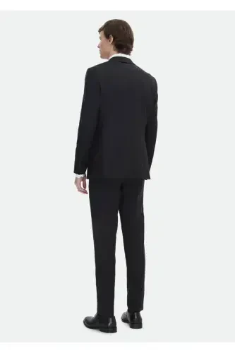 Black Plain Modern Fit Wool Blend Suit - 5