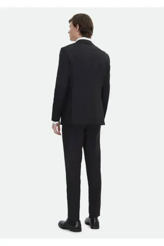 Black Plain Modern Fit Wool Blend Suit - 5