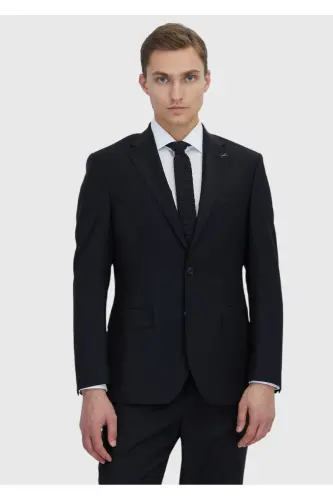 Black Plain Modern Fit Wool Blend Suit - 1