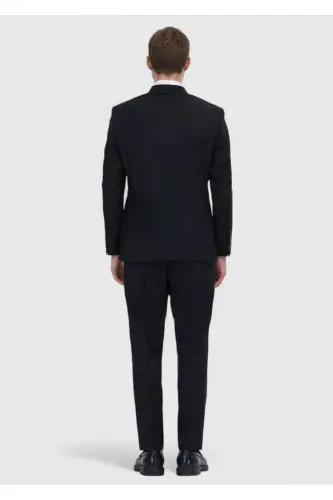Black Plain Modern Fit Wool Blend Suit - 5