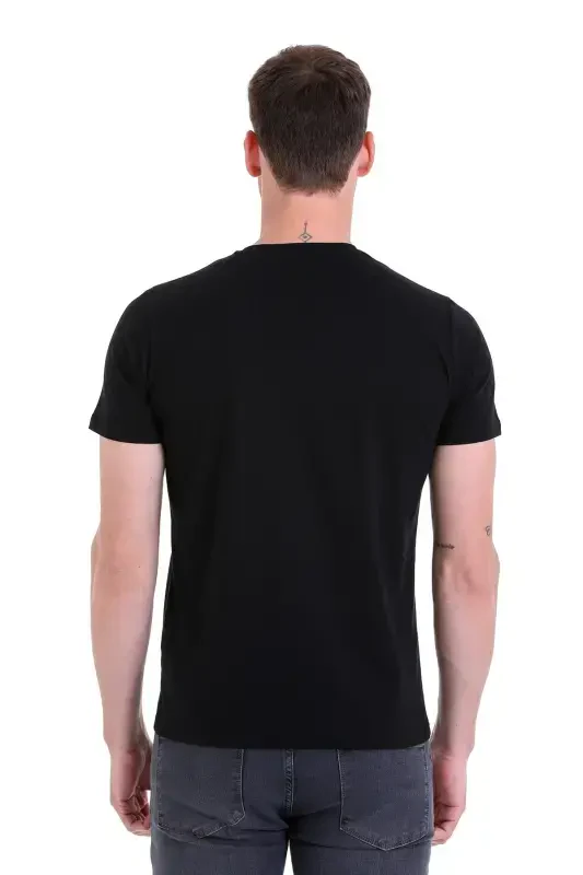Black Plain Regular Fit 100% Cotton V Neck T-Shirt-Black - 6