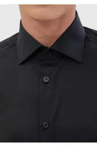 Black Plain Regular Fit Woven Classic 100% Cotton Shirt - 5