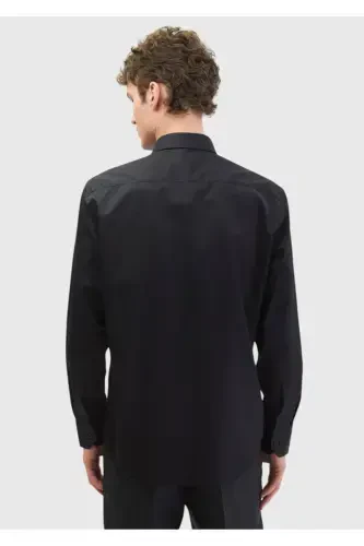 Black Plain Regular Fit Woven Classic 100% Cotton Shirt - 6