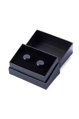 Black Plain Round Cufflinks - 4