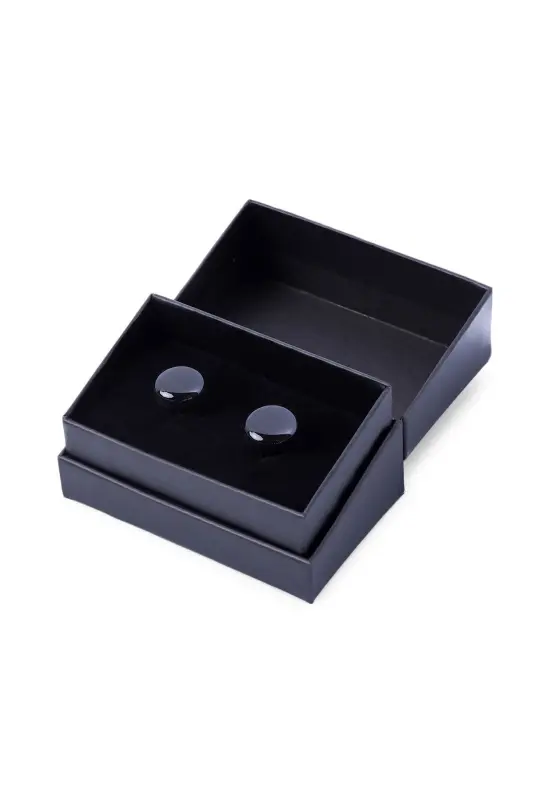 Black Plain Round Cufflinks - 4