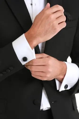 Black Plain Round Cufflinks - 5