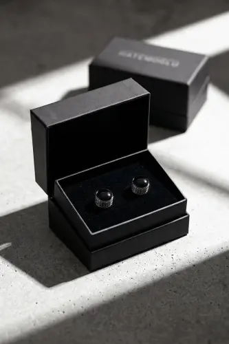 Black Plain Round Cufflinks - Black02 