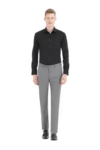 Black Plain Slim Fit Woven Classic Cotton Blend Shirt - 1