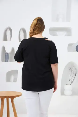 Black Plus Size Blouse with Collar Detail - 5