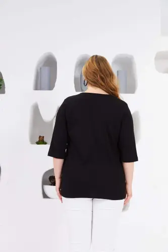 Black Plus Size Ribbed Crew Neck Blouse - 6