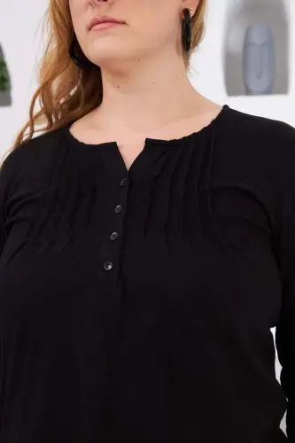 Black Plus Size Ribbed Crew Neck Blouse - 3