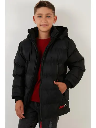Black Plush Lined Detachable Hooded Puffer Boys Coat 5763038-Black 
