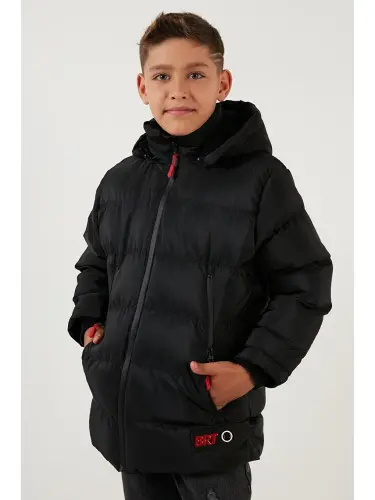 Black Plush Lined Detachable Hooded Puffer Boys Coat 5763038-Black - 3