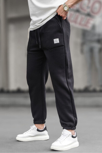 Black Pocket Detail Men's Basic Sweatpants - 5