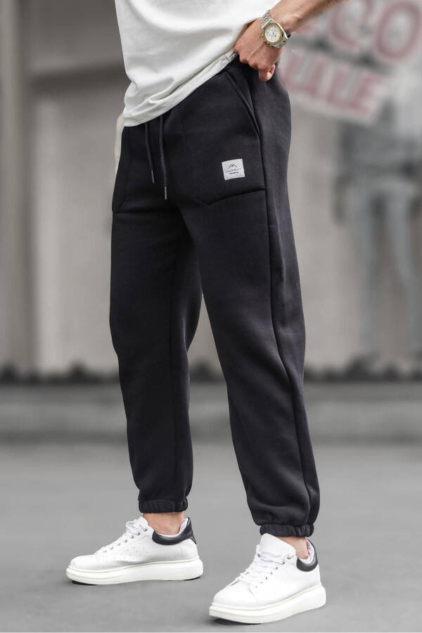 Black Pocket Detail Men's Basic Sweatpants - 5