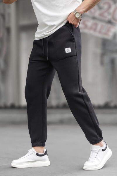 Black Pocket Detail Men's Basic Sweatpants - 3