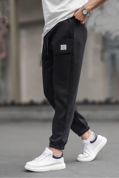 Black Pocket Detail Men's Basic Sweatpants - MADMEXT (1)