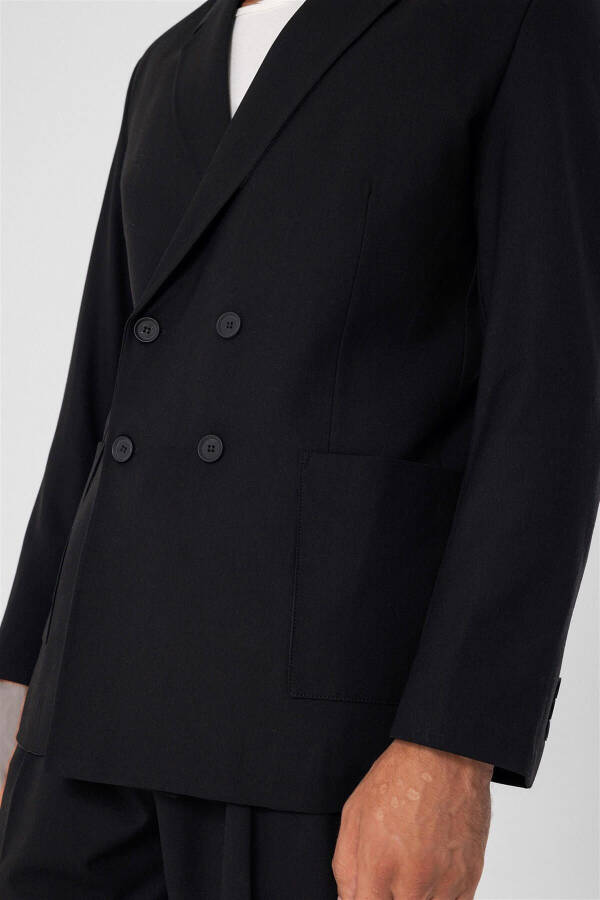 Black Pocket Flap Double Breasted Men's Blazer Jacket - 18