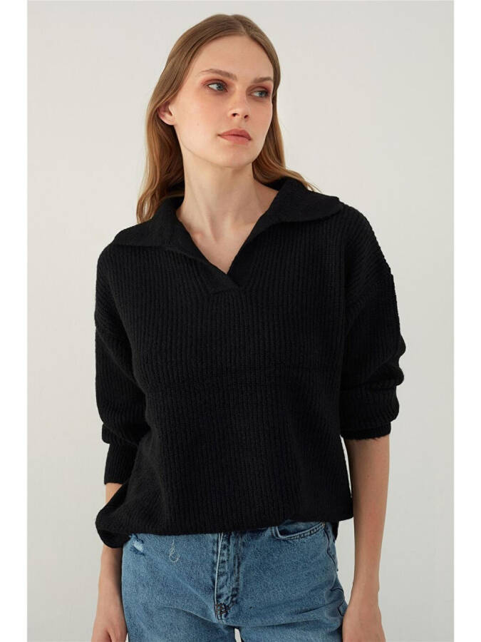 Black Polo Neck Knit Sweater - 5