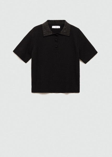 Black polo shirt with stone collar - 13