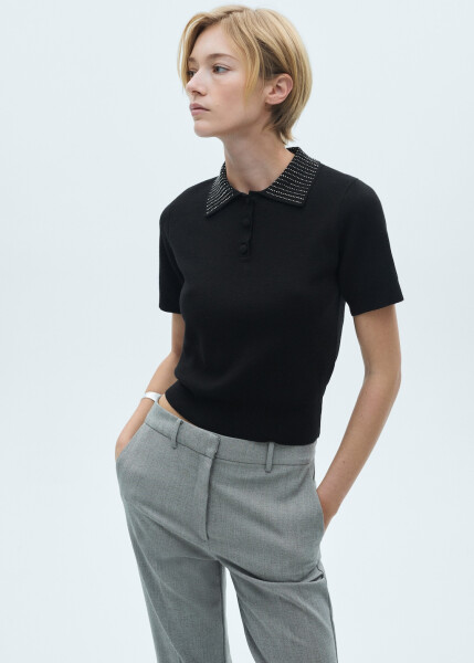 Black polo shirt with stone collar - 17