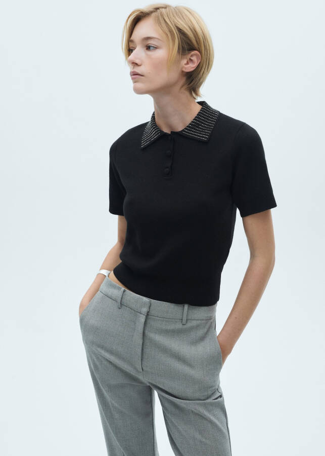 Black polo shirt with stone collar - 17