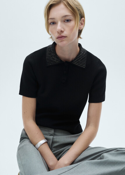 Black polo shirt with stone collar - 18