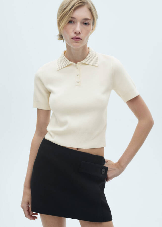 Black polo shirt with stone collar - 5